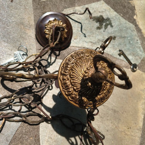 Retro brass ceiling light used, for one E14 bulb, antique copper