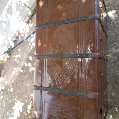 Large antique chest used with iron and wood design