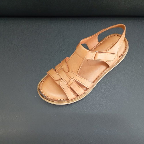 Leather platform sandals, tan, new with box
