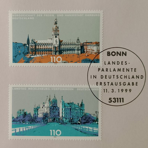 German stamps 1999 with Bonn first day cover, 2 mint blocks