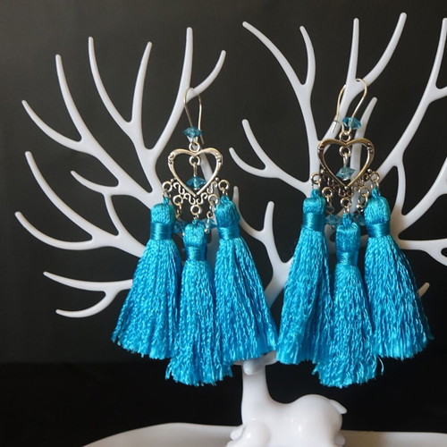 Tassel earrings new, turquoise and silver