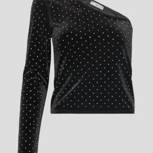 Asymmetric Mango top black like new with rhinestones and 1 long sleeve
