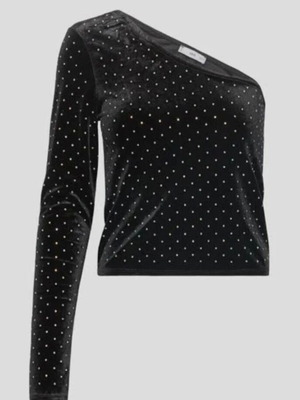 Asymmetric Mango top black like new with rhinestones and 1 long sleeve
