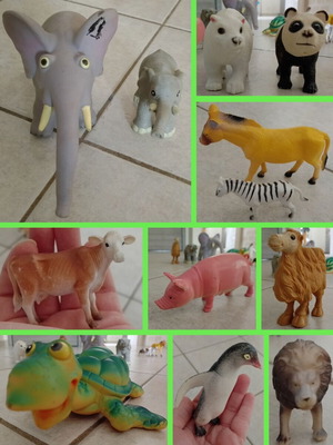 Animal toy figures used, pack of 12, various sizes and textures