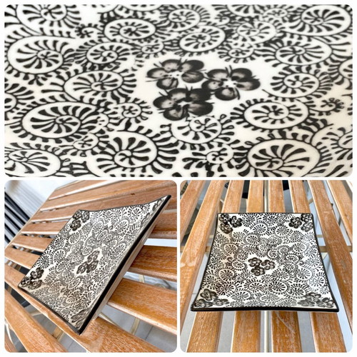 Ionian porcelain platter with black and white designs 24.5x9cm new