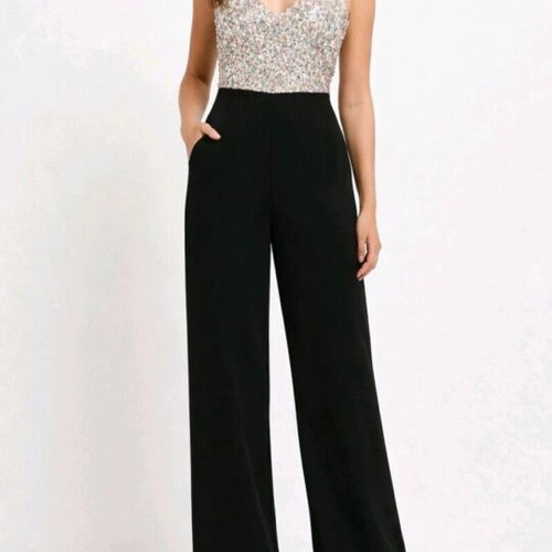 Jumpsuit official with sequins XL size, like new, black and silver