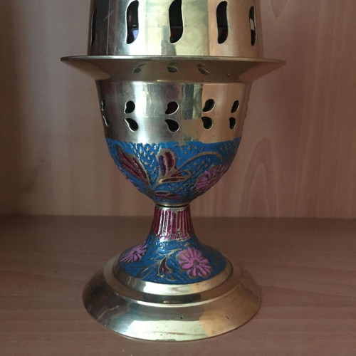 Table brass lamp new with painted patterns