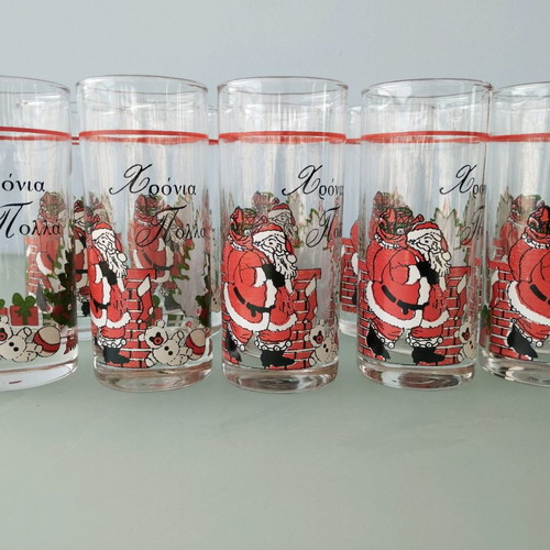 Vintage glass collection used, set of 10 with Santa Claus and Christmas tree