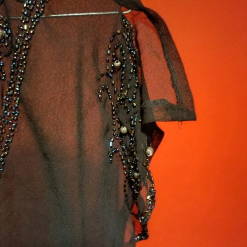 Transparent top with decorative stones, like new, black