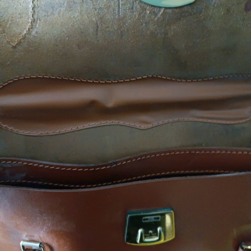 Handmade leather bag vintage 50s, like new, brown with matching case