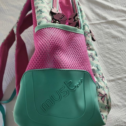 Must Follow Your Dream school backpack, turquoise and pink