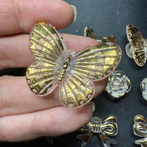 Charms for crocs, pack of 10, like new, transparent and gold tones