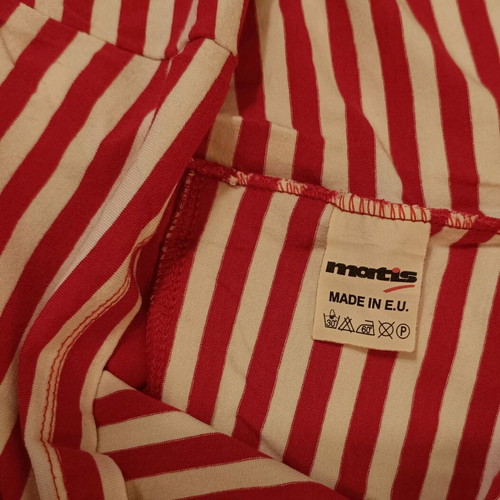 Red blouse with stripes and decorative knot like new