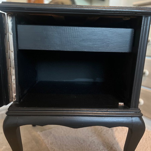 Antique Nightstand restored, black with carved wood details