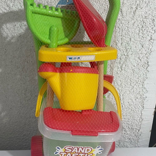 Trolley beach toy new with watering can and shovel