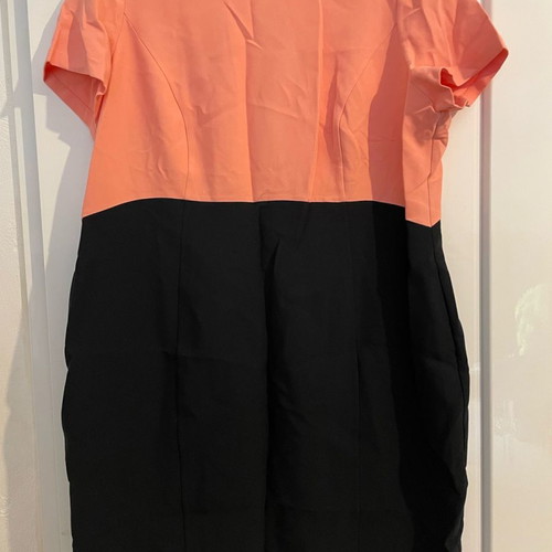 M&S Collection shift dress used, short sleeve, coral and dark navy, UK 22