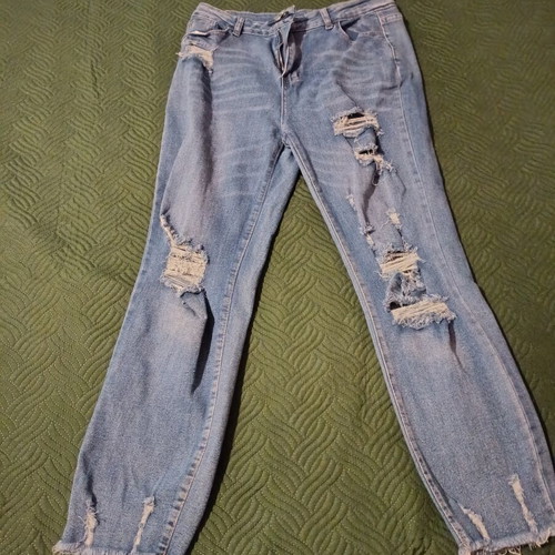 Elastic jeans like new with rips, size L 40 12, blue