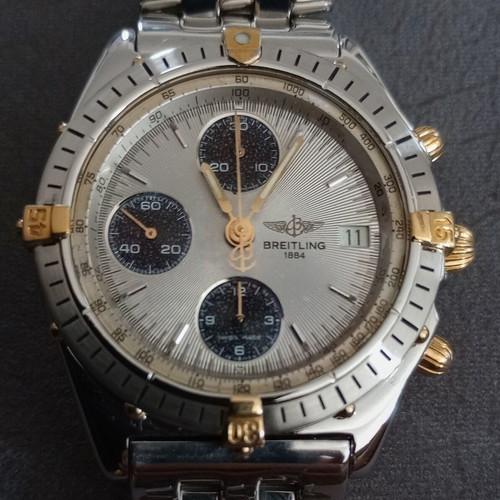 Breitling Chronomat 40mm chronograph watch like new, gold and silver