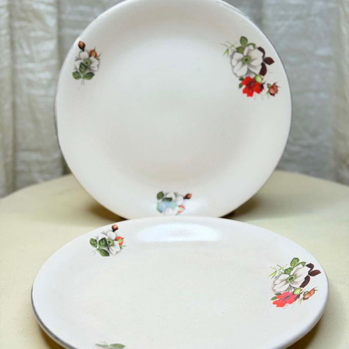 Ceramic plates vintage handmade with flowers set of 2 used
