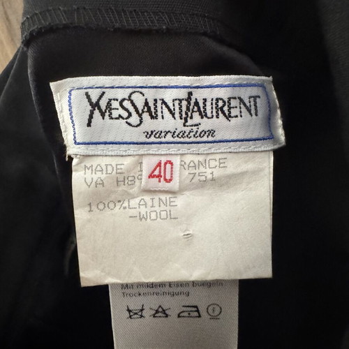 Yves Saint Laurent Variation black wool skirt suit with satin details FR 40
