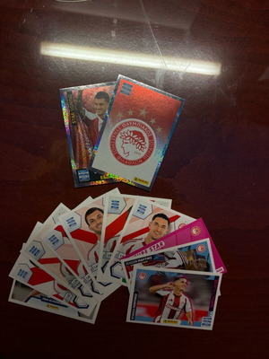 Panini Olympiacos Sticker Pack like new, 10 regular and 2 special cards