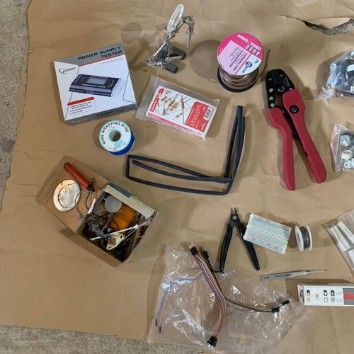 Electronic tools and components used for DIY projects, set