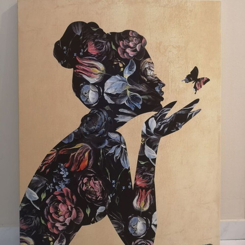 Canvas on stretcher with girlish design 90x70 new