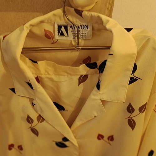 Beige blouse and pleated skirt set with leaf pattern, like new