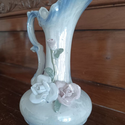 Vintage decorative ceramic jug with iridescent finish Rococo style