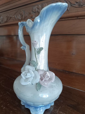 Vintage decorative ceramic jug with iridescent finish Rococo style