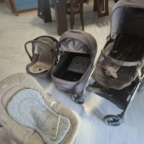 Inglesina stroller 3-in-1 used with car seat, footmuff, and music relax