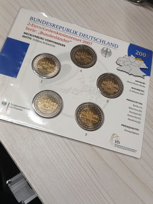 Κέρματα 2 ευρώ Γερμανίας σετ 2007 σαν καινούργιο, πέντε εργοστάσια