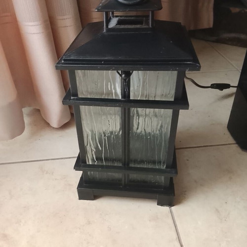 Metal lantern used with portable lamp base