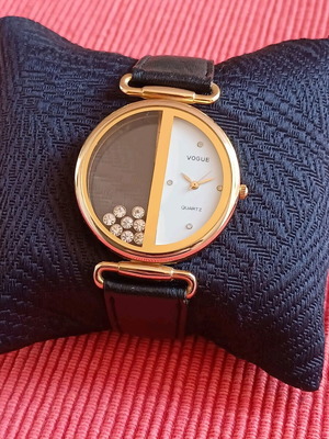 VOGUE women's quartz watch N.O.S. with crystals and leather strap