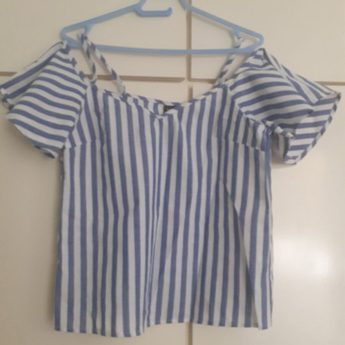 Summer striped blouse with straps and side sleeve new, blue