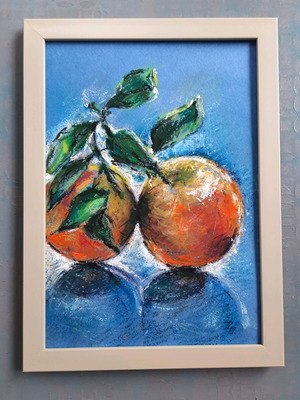 Painting Oranges oil pastel 24×33 cm new with frame