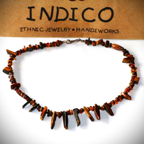 Necklace with genuine tiger's eye stones and sterling silver 925 new
