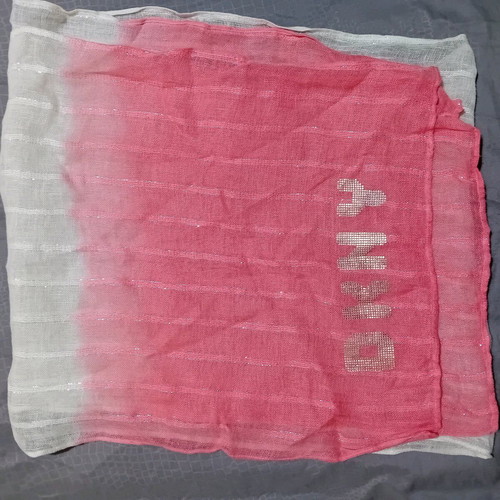 DKNY pashmina scarf new in pink with white and gold thread