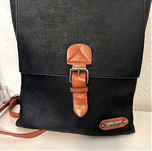 Τσάντα backpack μαύρη με καφέ λουριά