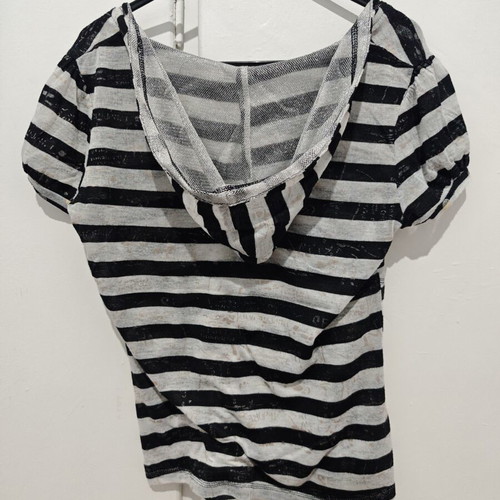 Transparent short-sleeve hoodie top used, black and white, size S/M