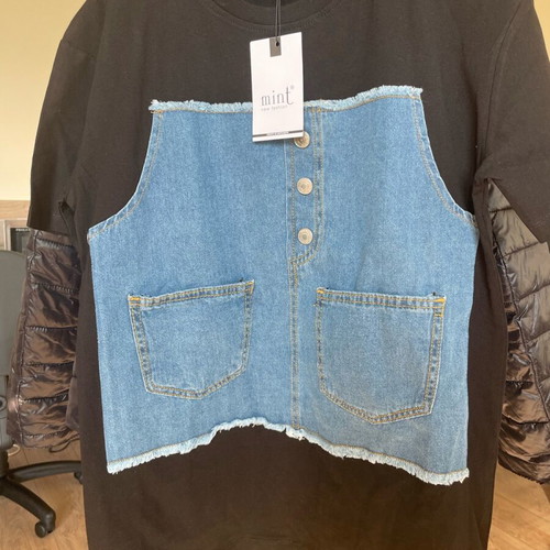 Women's t-shirt new with denim effect, black, oversized model
