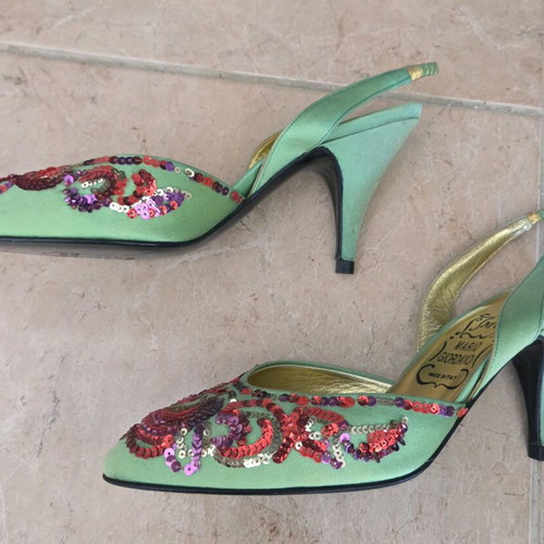 Mario Giordano Italian Vintage Slingback Heels with Sequin Embroidery