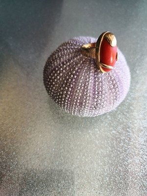 14K Gold Ring New with Coral, Yellow Gold