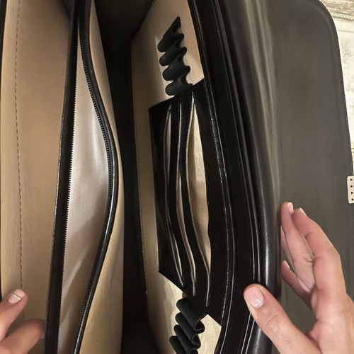 Vintage leather briefcase Ravioli, black