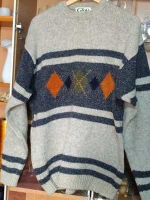 Glou men's wool sweater like new, XXL, white multicolor