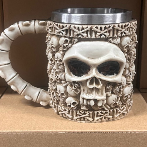 3D Beer Mug Stainless Steel and Resin 450ml Medieval Skull