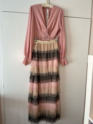 Σετ κορμάκι με φούστα maxi Cecilia καινούργιο ροζ small