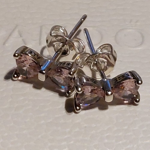 Pandora bow stud earrings with pink zirconia
