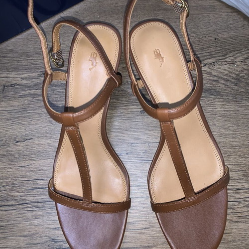 Polo Ralph Lauren Lambskin Kitten Heel Sandals Size 40 Brown New