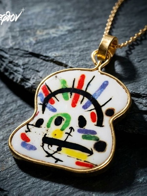 Necklace new Joan Miró lithograph 1972, modernism, multicolor
